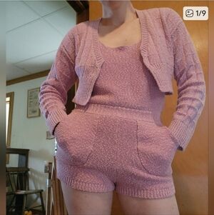 Free People Beachwear 2 Piece Knit Set Blush Pink EUC